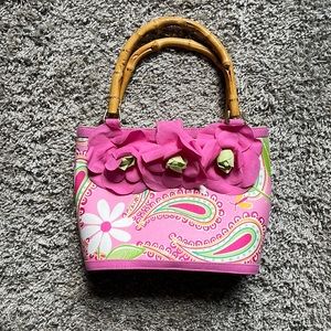 Lilly Pulitzer handbag with bamboo handles